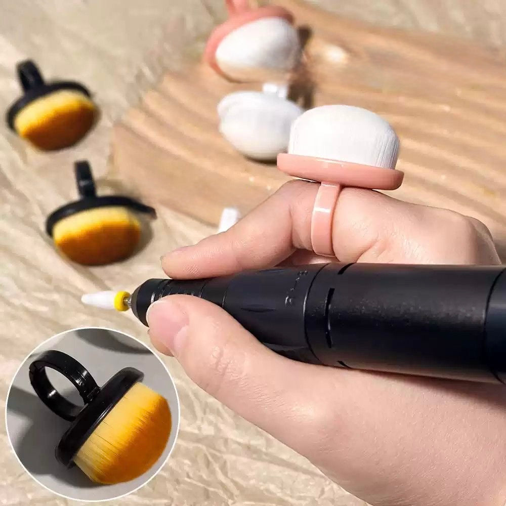 Mini Nail Prep Dust Brush Ring – Nail Art Cleaning Brush (Black / White)