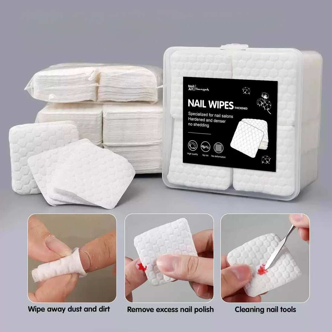 Thickened Lint-Free Nail Wipes – 200pcs Pearl Cotton Gel Cleansing Pads