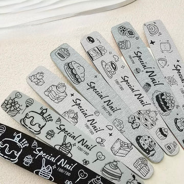 Cute Dessert Print Nail File Set – 7-Piece Professional Double-Sided Buffing Kit