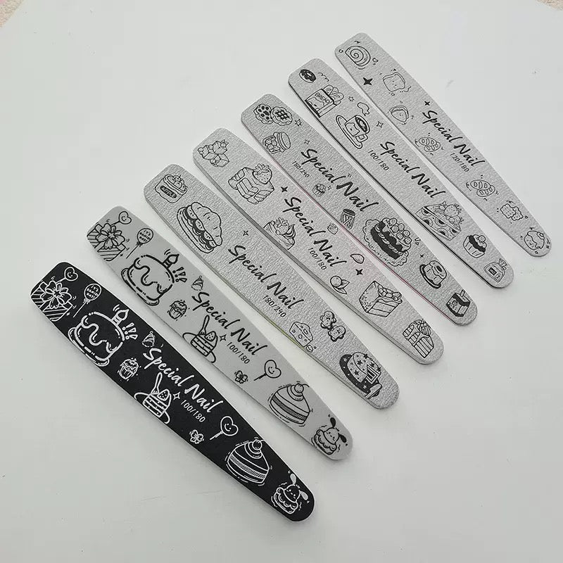 Cute Dessert Print Nail File Set – 7-Piece Professional Double-Sided Buffing Kit