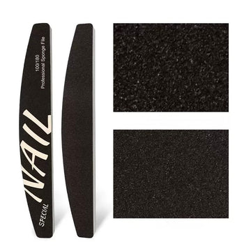 Professional Black Sponge Nail File – Double-Sided 100/180 Grit Crescent Buffer