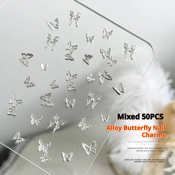 Alloy Butterfly Nail Charms – Mixed Metal Nail Art Decorations (50pcs)