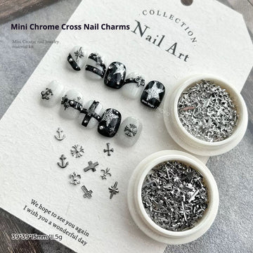 Mini Chrome Cross Nail Charms (Gunmetal / Silver, 3–7mm) - 200pcs