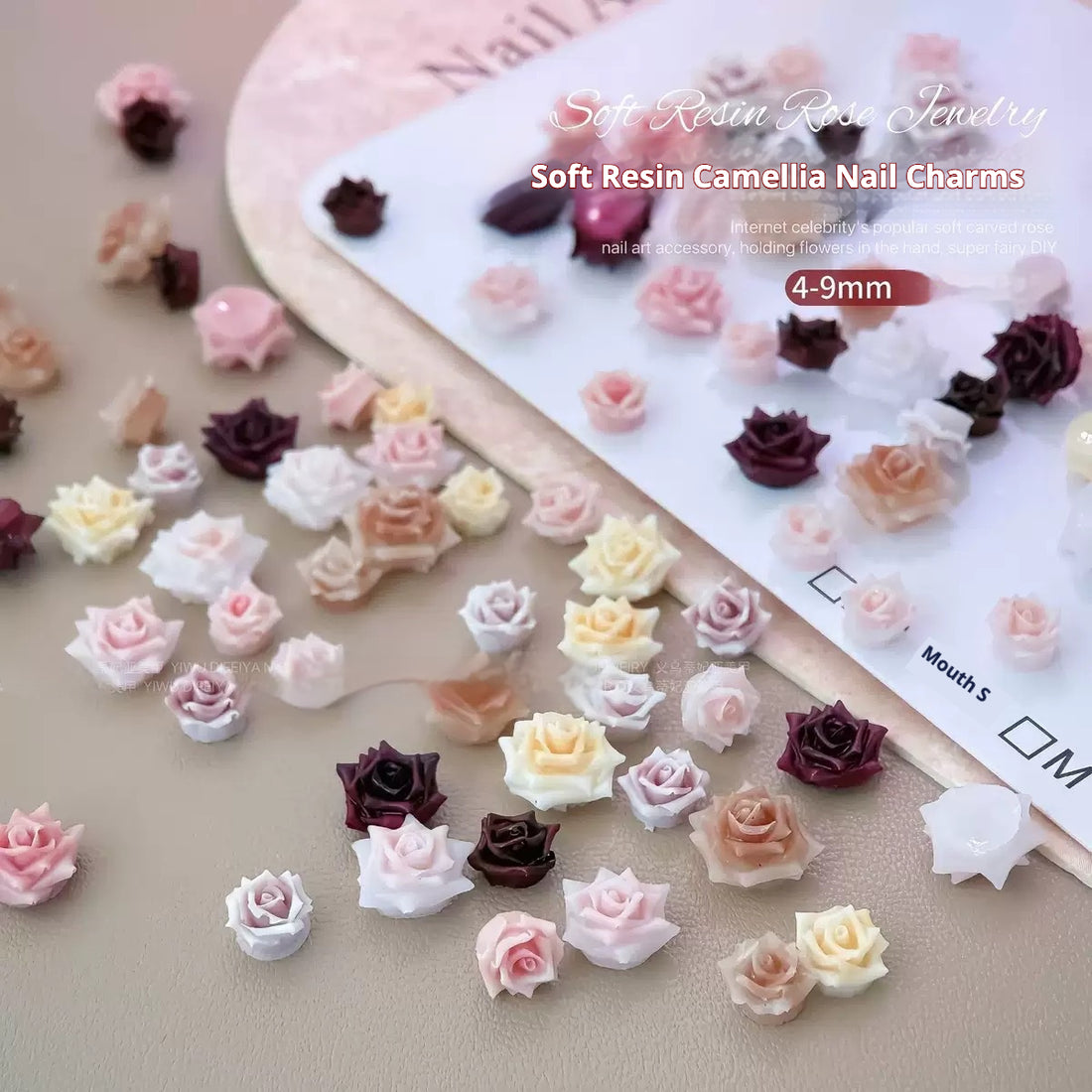 Soft Resin Camellia Nail Charms – 3D Flower Nail Art Decorations (50pcs)