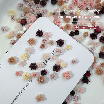 Soft Resin Camellia Nail Charms – 3D Flower Nail Art Decorations (50pcs)