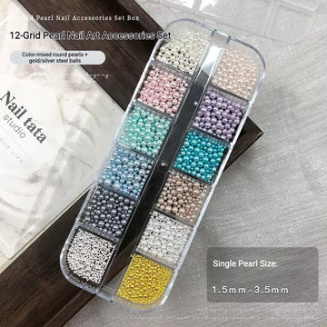 12-Grid Pearl & Steel Ball Nail Art Set