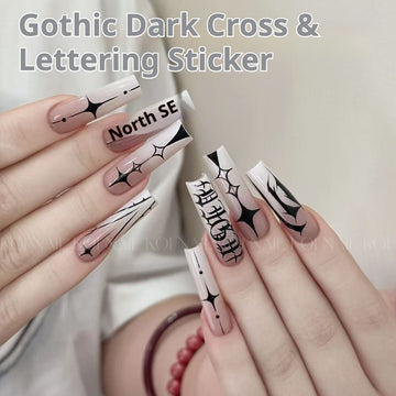 Nail Sticker Series - Gothic Dark Cross & Lettering