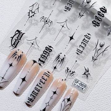 Gothic Dark Cross & Lettering Nail Stickers – Punk Self-Adhesive Nail Art Decals