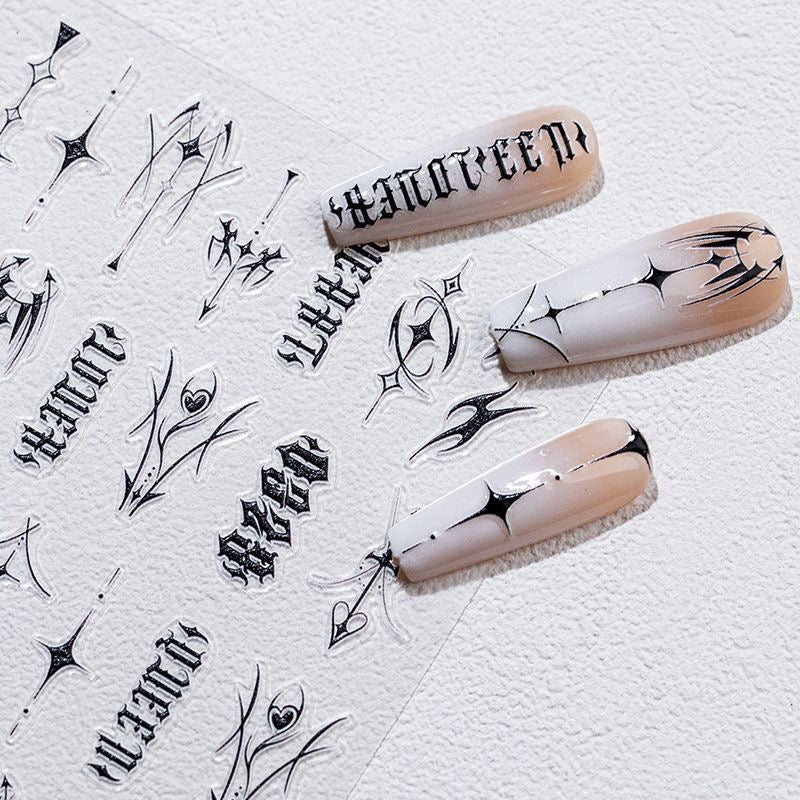 Nail Sticker Series - Gothic Dark Cross & Lettering
