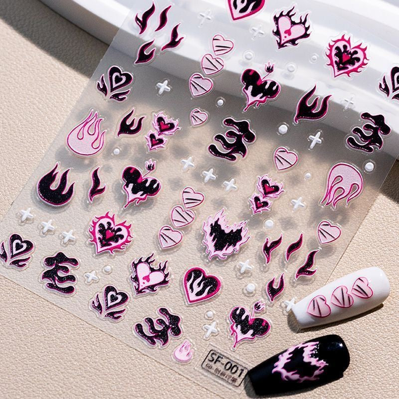 Nail Sticker Series - Pink Flame & Hearts
