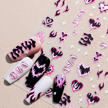 Nail Sticker Series - Pink Flame & Hearts