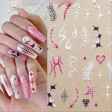 Y2K Cyber Punk Stars & Bones Nail Stickers – Edgy Self-Adhesive Nail Art Decals