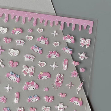Y2K Pink Heart Nail Stickers – Cute Self-Adhesive Nail Art Decals