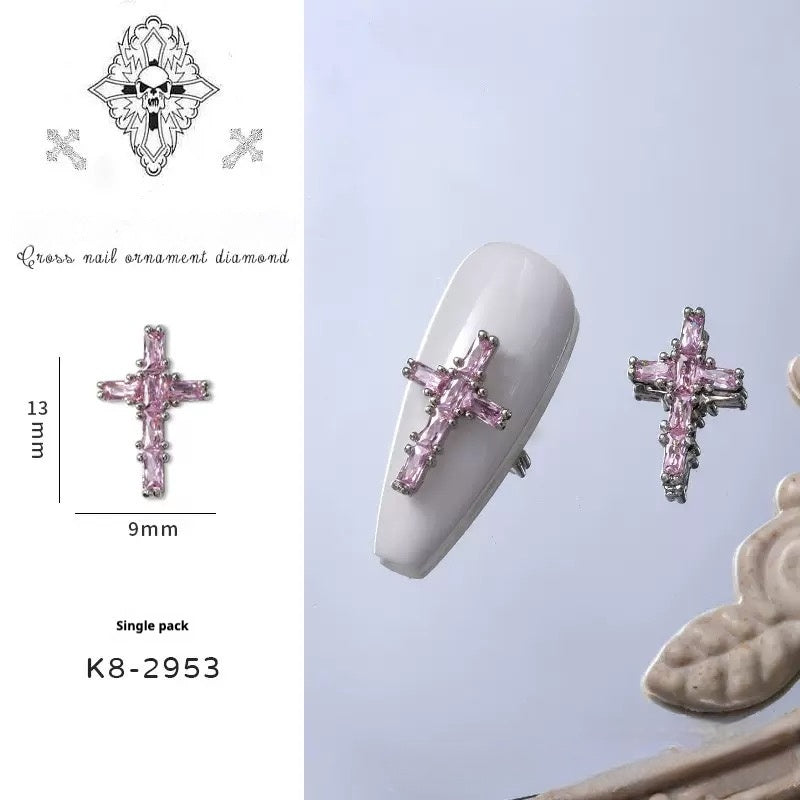 Gothic Cross 3D Nail Charms – Dark Punk Rhinestone Series