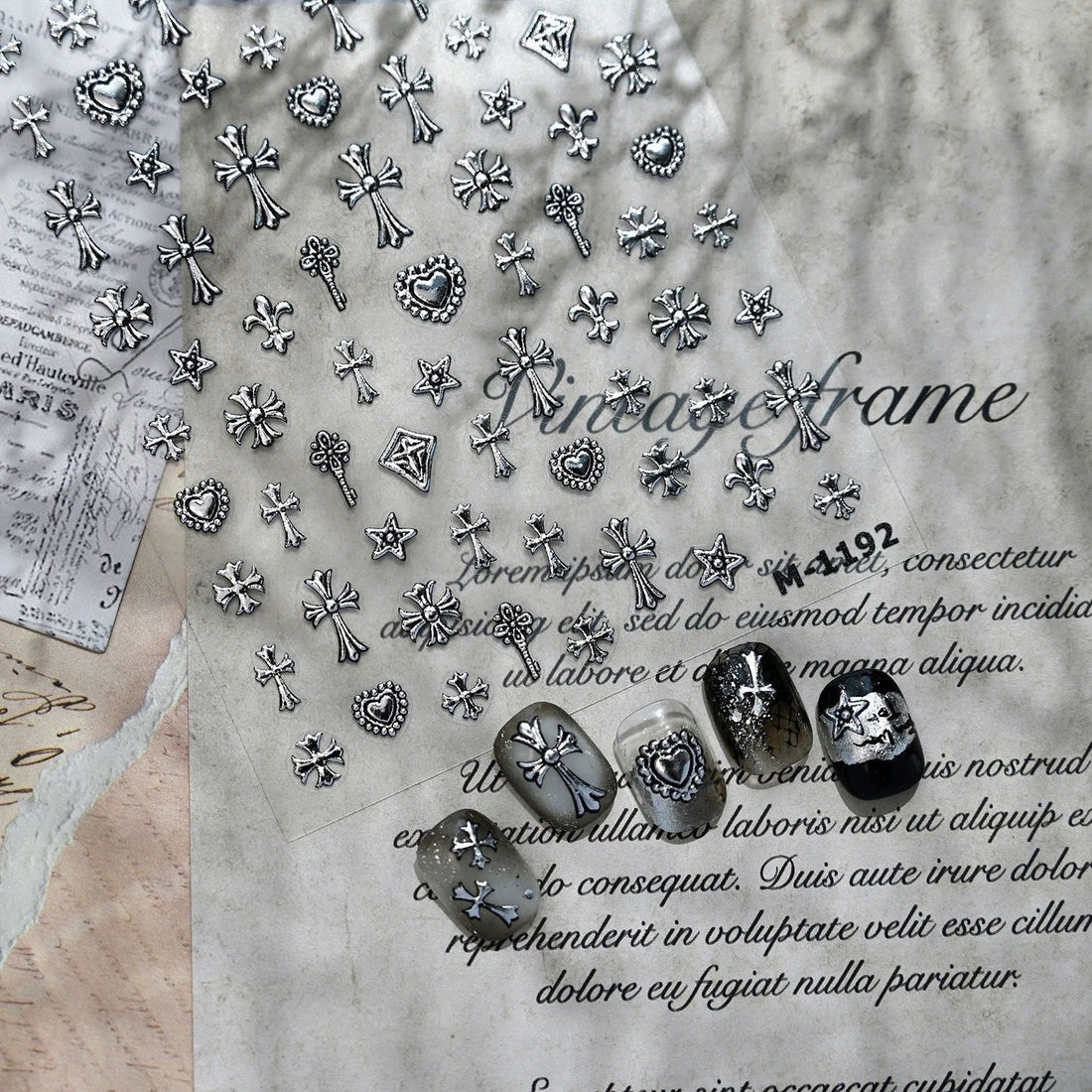 Chrome Cross & Star Nail Art Stickers – Vintage Metal Collection