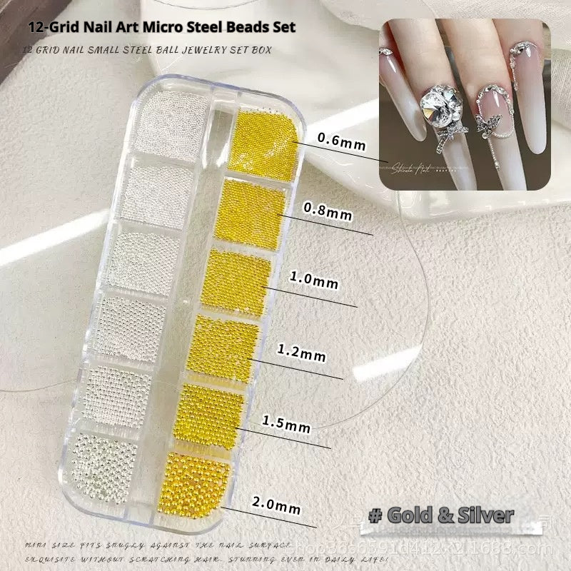 12-Grid Nail Art Micro Steel Beads Set