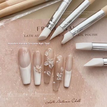 Wooden Handle Silicone Nail Art Tool Set – Sculpting & Design Tools