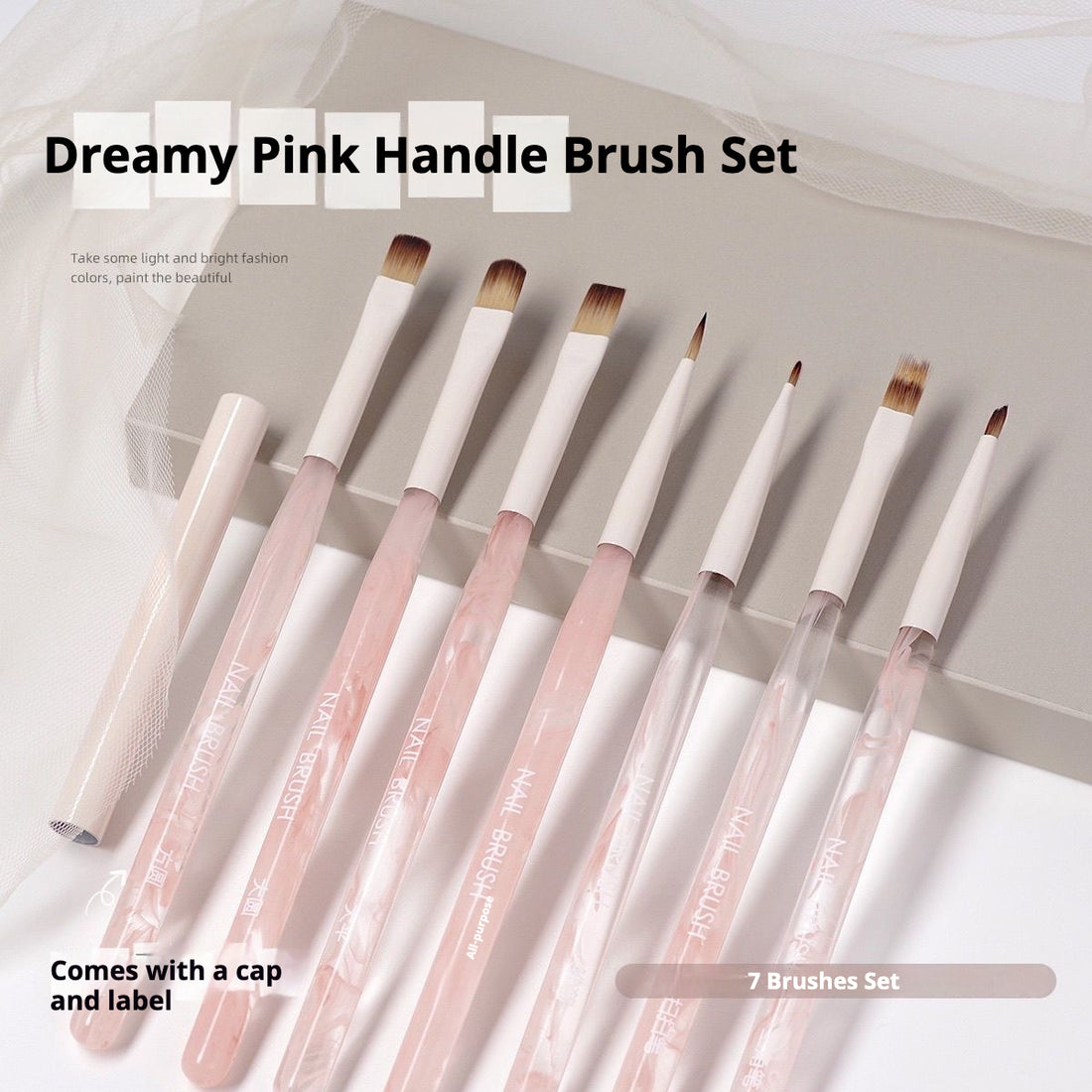 Dreamy Pink Mist Handle Brush Set – Versatile Nail Art Tools for Every Design