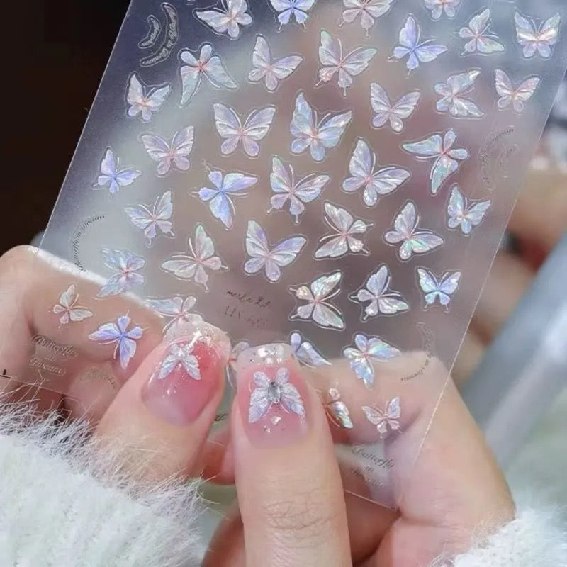 White Moonlight Butterfly Nail Sticker