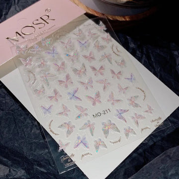 White Moonlight Butterfly Nail Sticker – Elegant Design