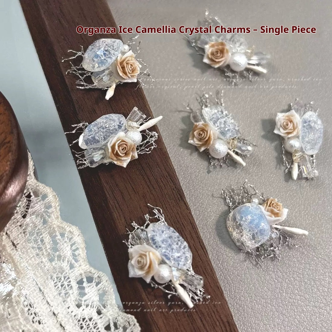 Organza Ice Camellia Crystal Charms – Single Piece