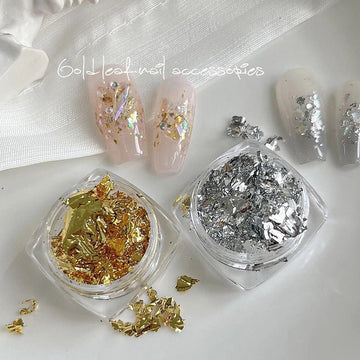 Gold & Silver Leaf Nail Art Foil – Metallic Nail Decoration Flakes