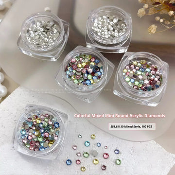 Mixed Size Mini Acrylic Nail Rhinestones – Nail Art Crystal Decorations 100pcs