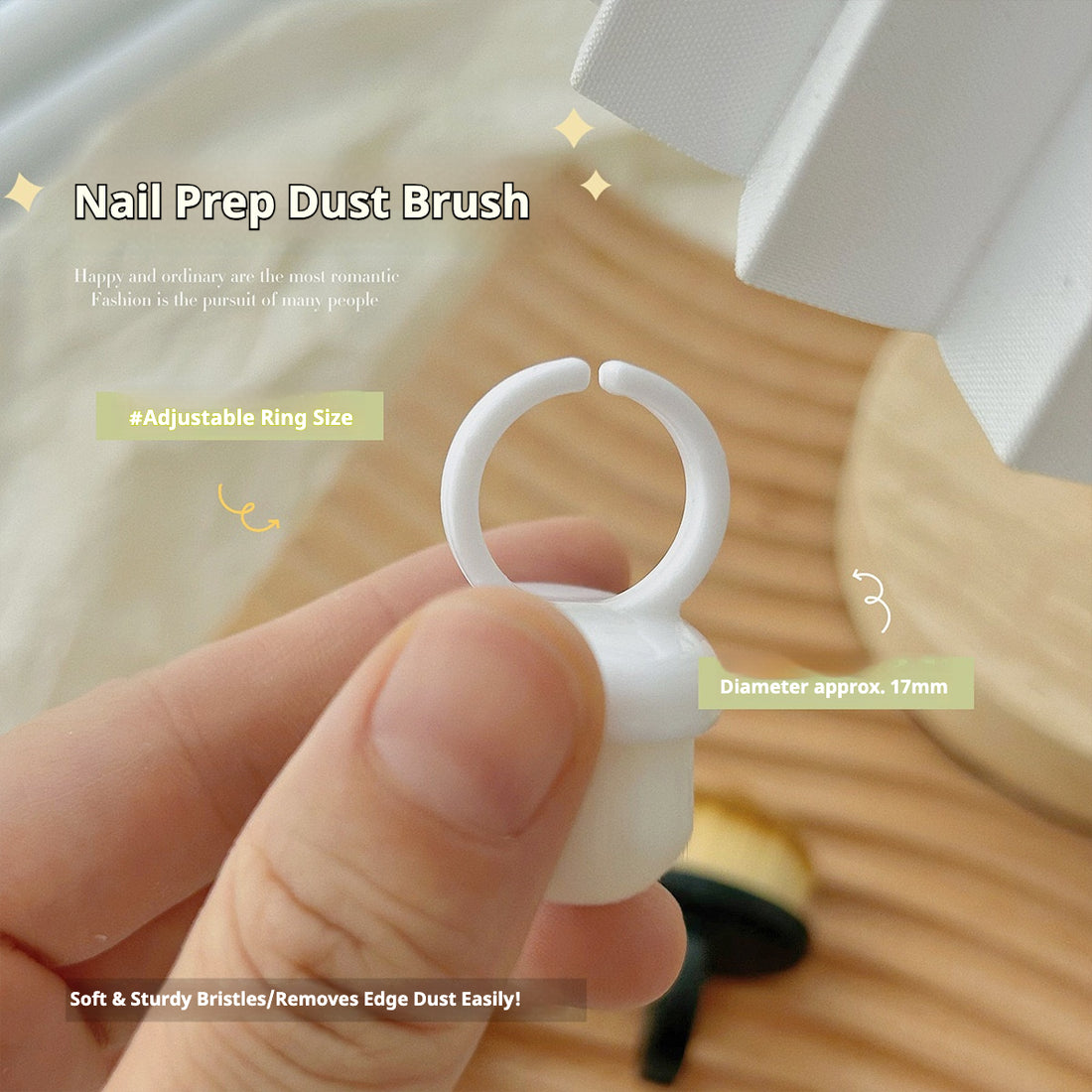 Mini Nail Prep Dust Brush Ring - Black/White