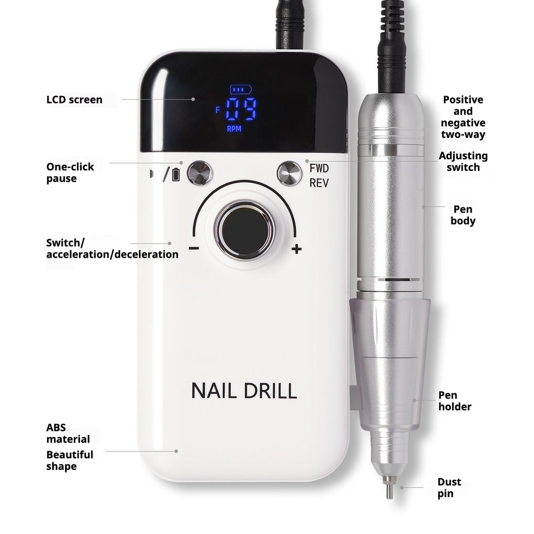 Professional Rechargeable Electric Nail Drill Machine – High-Speed, Low-Noise, and Cordless